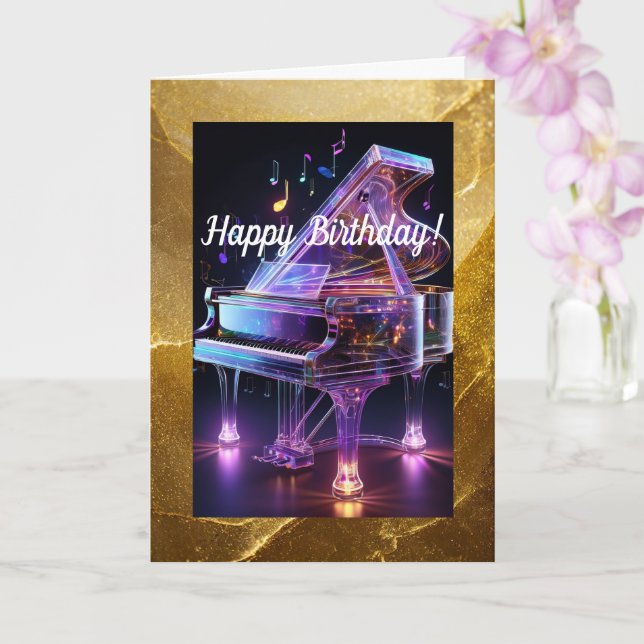 Glass Piano Birthday Card Folded Greeting Card (Orchid)
