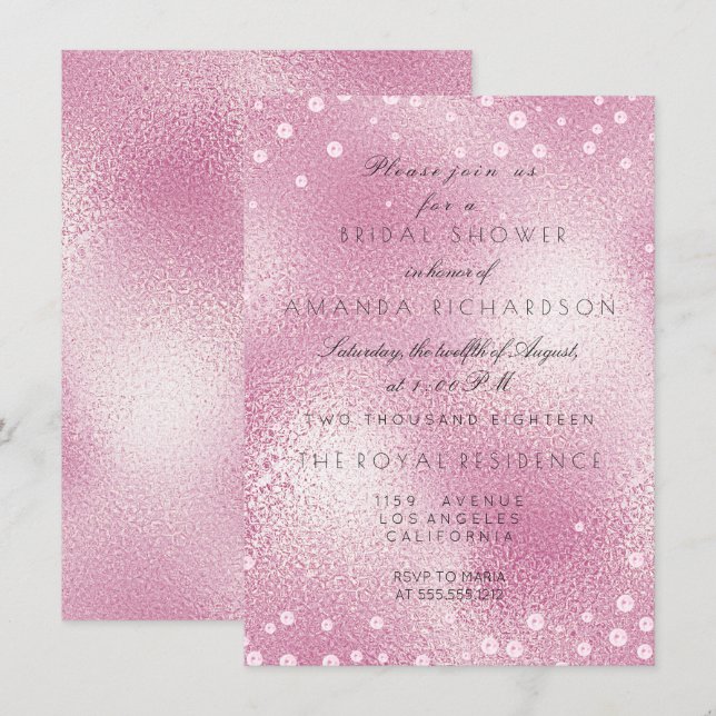 Glass Pink Pastel Confetti Pearls Bridal Shower Invitation (Front/Back)