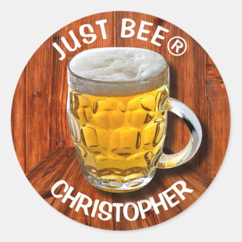 Glass Pint Beer Mug With White Head With Your Text Classic Round Sticker