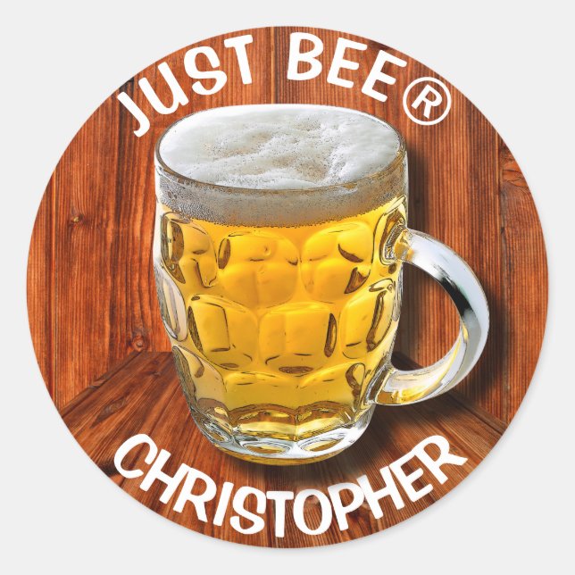 Glass Pint Beer Mug With White Head With Your Text Classic Round Sticker (Front)