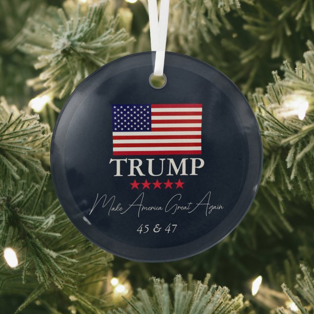 GLASS PRESIDENT DONALD TRUMP CHRISTMAS ORNAMENT (Insitu)