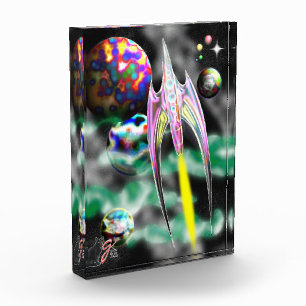 Glass Rocket Color Illustration Acrylic Block