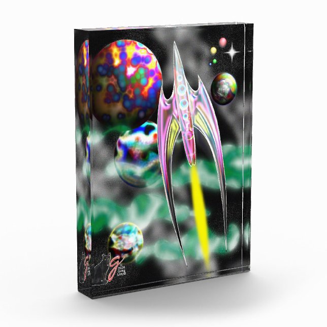 Glass Rocket Color Illustration Acrylic Block (Left)