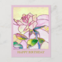 Glass Rose Elegant Happy Birthday Postcard