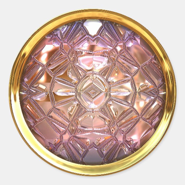 Glass Sewing button pink gold Classic Round Sticker (Front)