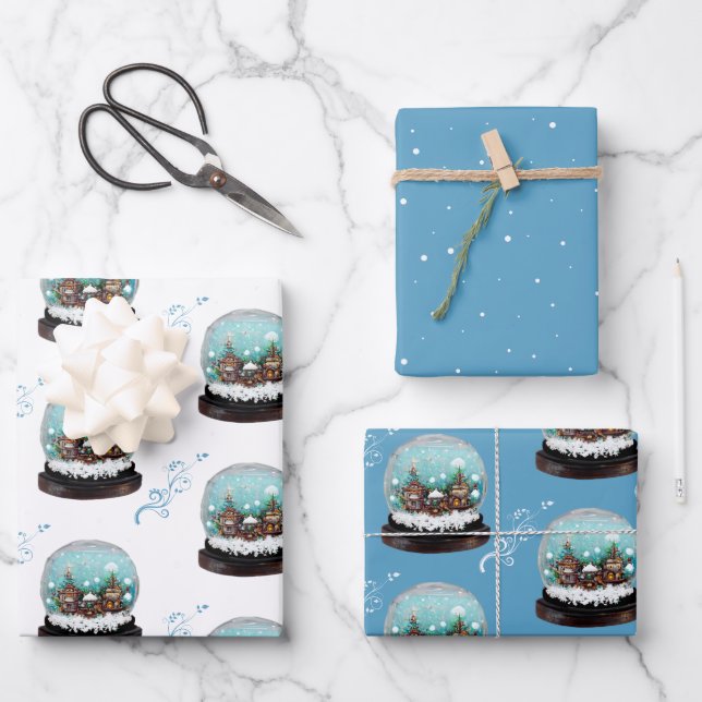 Glass Snowball Winter Village Blue Christmas  Wrapping Paper Sheets (Front)