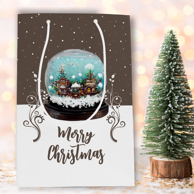 Glass Snowball Winter Village Brown Christmas  Medium Gift Bag (Creator Uploaded)