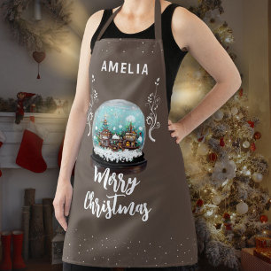Glass Snowball Winter Village Foliage Christmas Apron