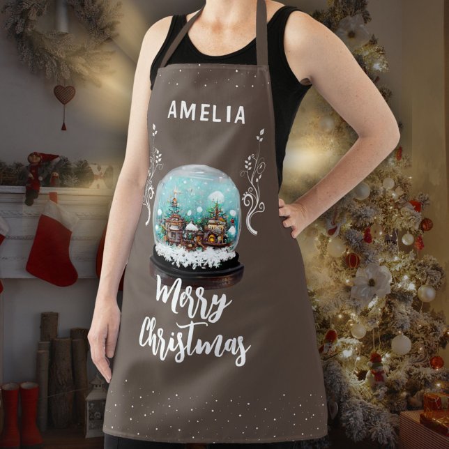 Glass Snowball Winter Village Foliage Christmas Apron (Creator Uploaded)
