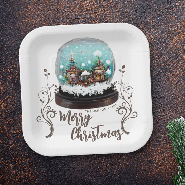 Glass Snowball Winter Village Foliage Christmas Paper Plates (Creator Uploaded)
