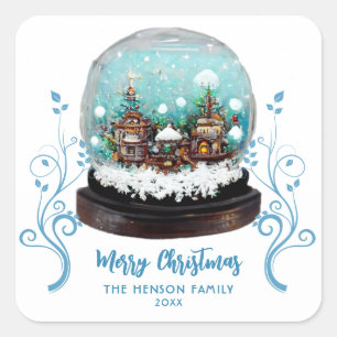 Glass Snowball Winter Village Foliage Christmas Square Sticker