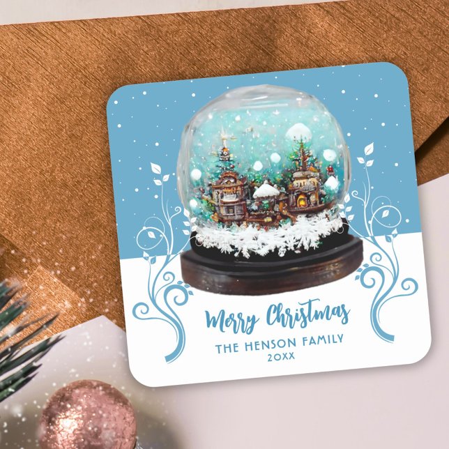 Glass Snowball Winter Village Foliage Christmas Square Sticker (Creator Uploaded)