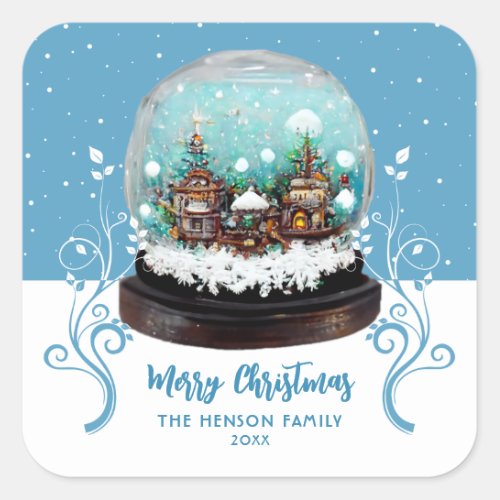 Glass Snowball Winter Village Foliage Christmas Square Sticker