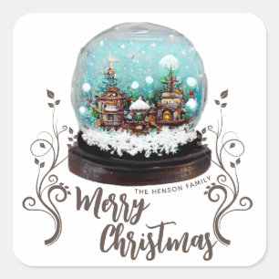 Glass Snowball Winter Village Foliage Christmas Square Sticker