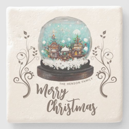 Glass Snowball Winter Village Foliage Christmas Stone Coaster