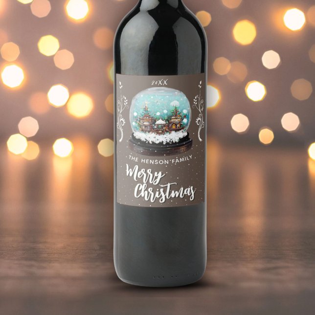 Glass Snowball Winter Village Foliage Christmas Wine Label (Creator Uploaded)
