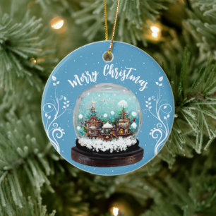 Glass Snowball Winter Village Snowflakes Blue Ceramic Ornament