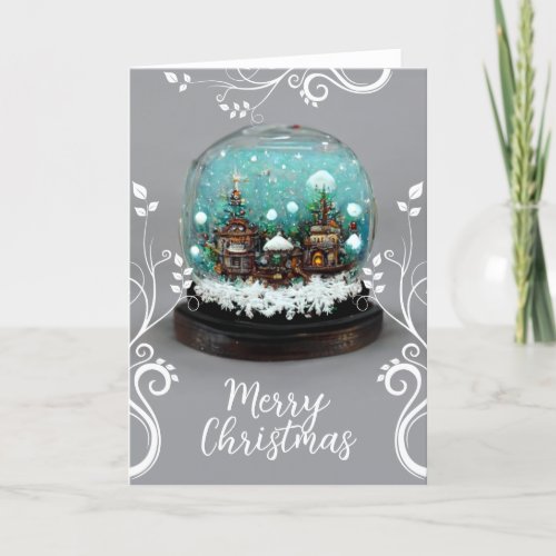 Glass Snowball Winter Village Snowflakes Christmas Holiday Card