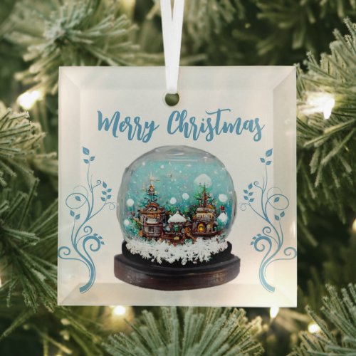 Glass Snowball Winter Village Snowflakes  Glass Ornament