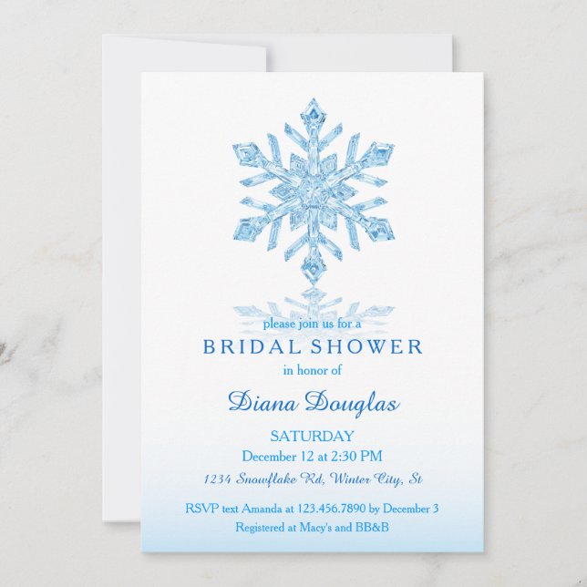 Glass Snowflake Winter Bridal Shower Invitation (Front)