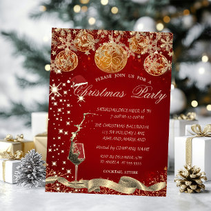 Glass,Snowflakes Balls Red Company Christmas Invitation