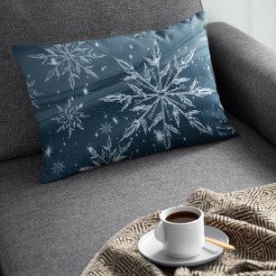 Glass Snowflakes Dark Blue Lumbar Pillow