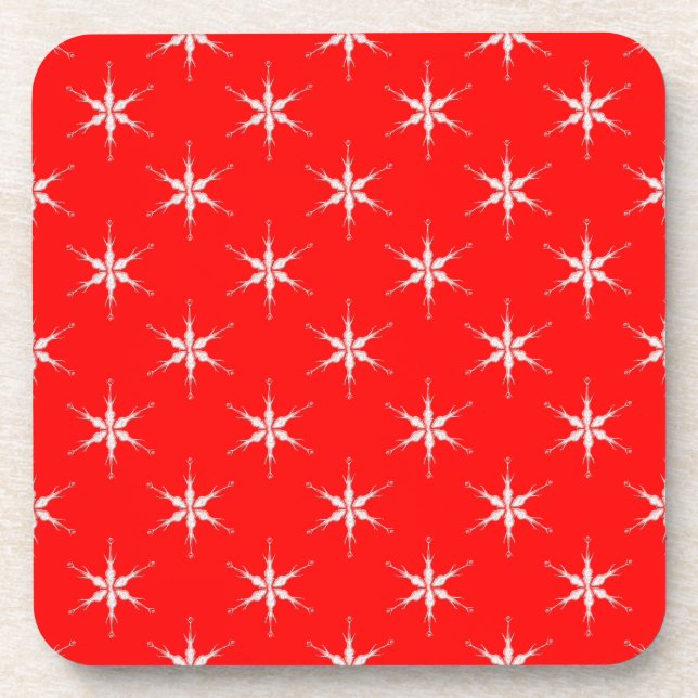 Glass Snowflakes On Red Background Beverage Coaster (Front)