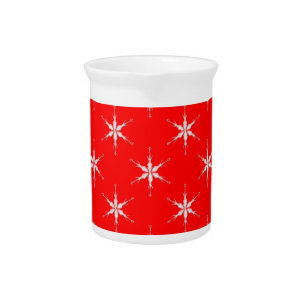Glass Snowflakes On Red Background Beverage Pitcher