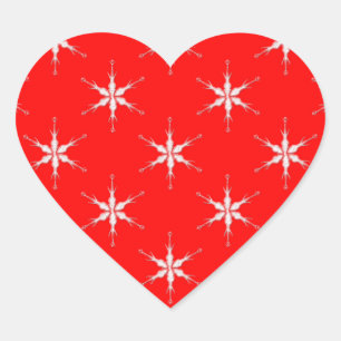 Glass Snowflakes On Red Background Heart Sticker