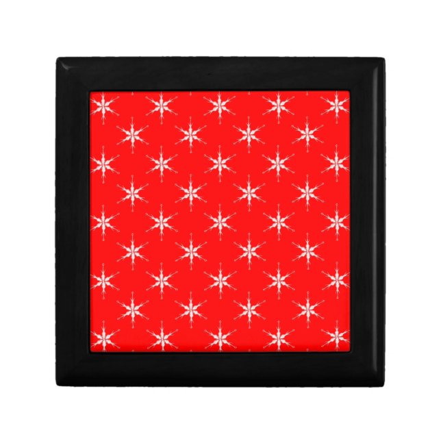 Glass Snowflakes On Red Background Keepsake Box (Front)