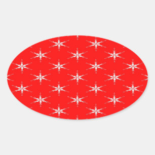 Glass Snowflakes On Red Background Oval Sticker