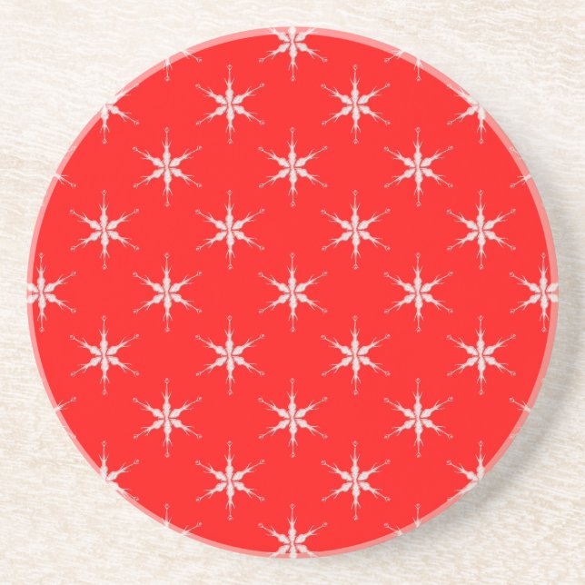 Glass Snowflakes On Red Background Sandstone Coaster (Front)