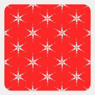 Glass Snowflakes On Red Background Square Sticker