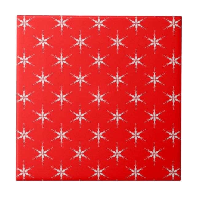 Glass Snowflakes On Red Background Tile (Front)