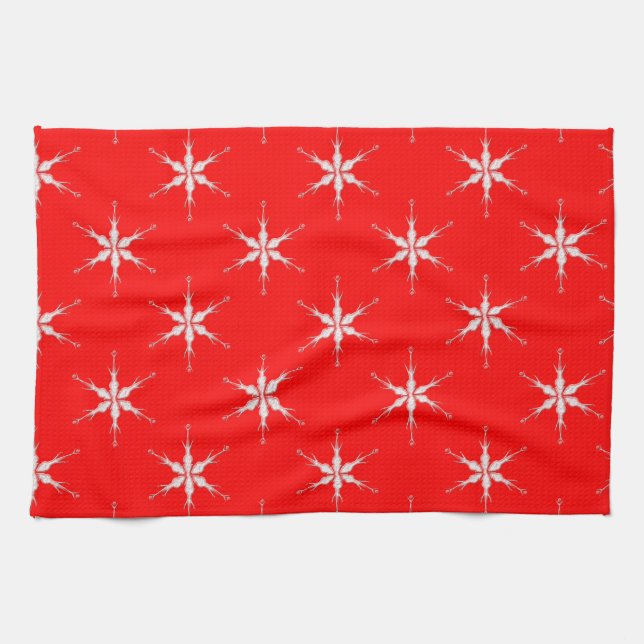 Glass Snowflakes On Red Background Towel (Horizontal)