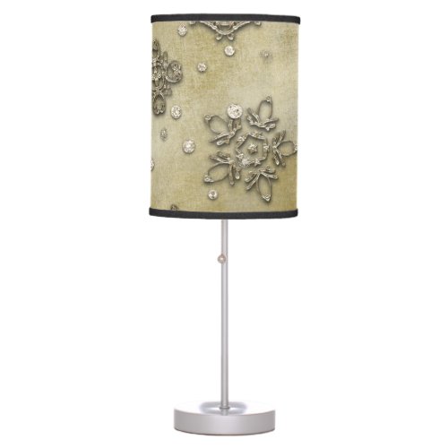 Glass Snowflakes on Tree Background Table Lamp