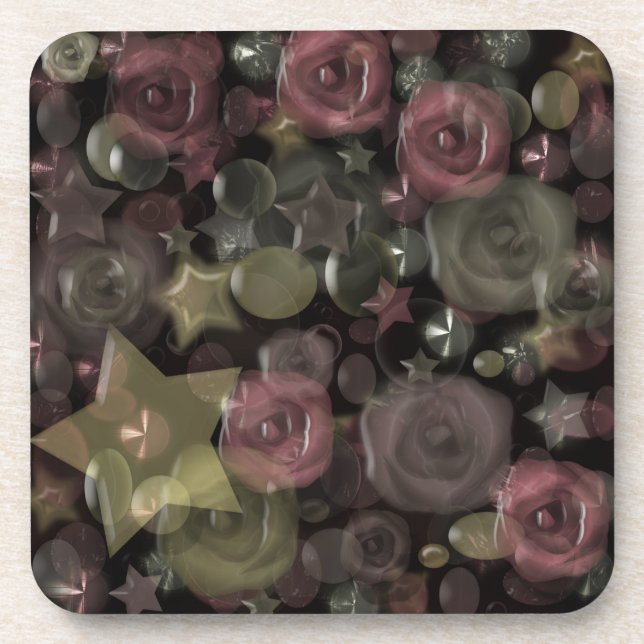 Glass, stars, flowers ceramic tile beverage coaster (Front)
