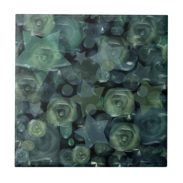 Glass, stars , roses ceramic tile (Front)