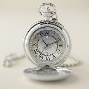 Glass-stone pocket clock watch