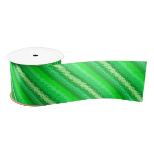 Glass Stripes in Shades of Emerald Green Satin Ribbon