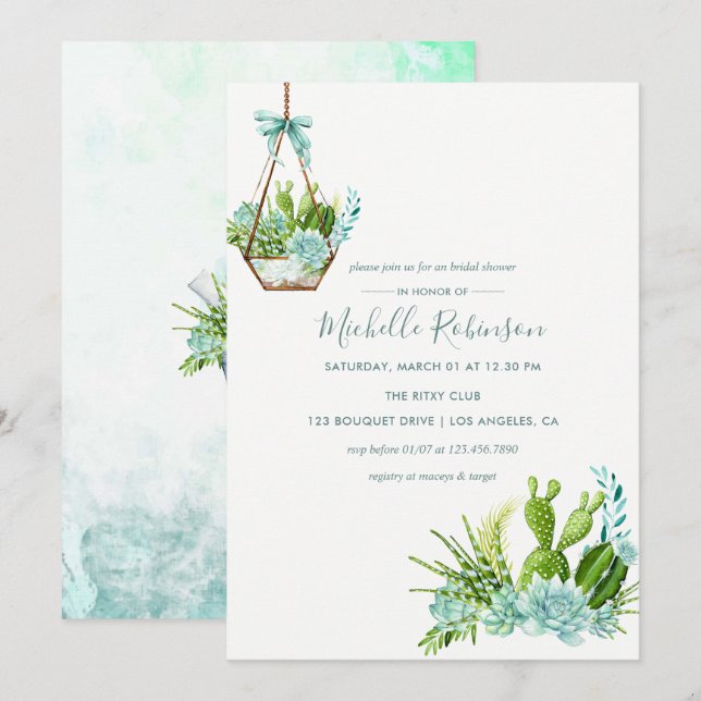 Glass Terrarium Succulent Bridal Shower Invitation (Front/Back)
