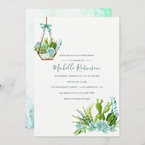 Glass Terrarium Succulent Bridal Shower Invitation