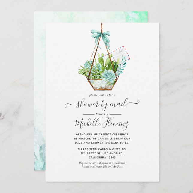 Glass Terrarium Succulents Baby Shower by Mail Invitation (Front/Back)