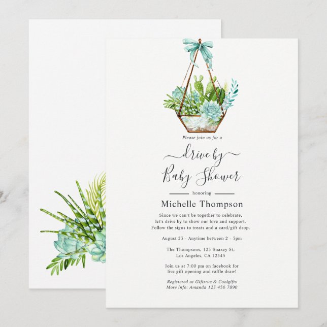 Glass Terrarium Succulents Drive By Shower Invitation (Front/Back)