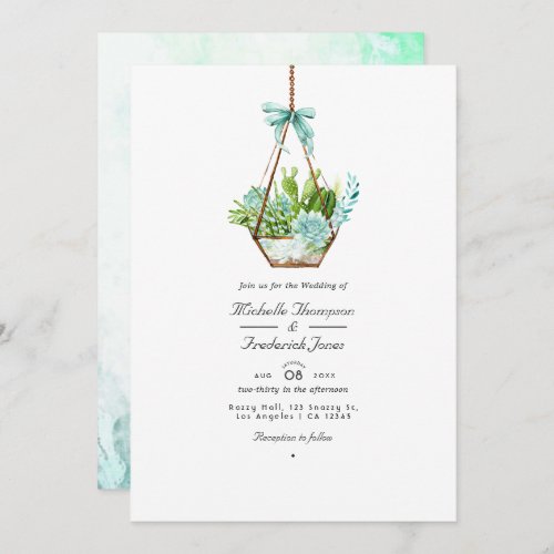 Glass Terrarium Succulents QR Code RSVP Wedding Invitation