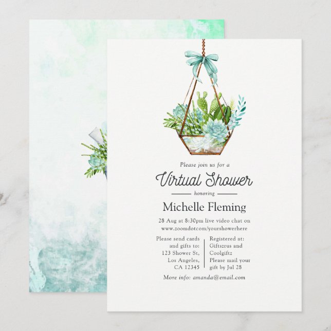 Glass Terrarium Succulents Virtual Baby Shower Invitation (Front/Back)