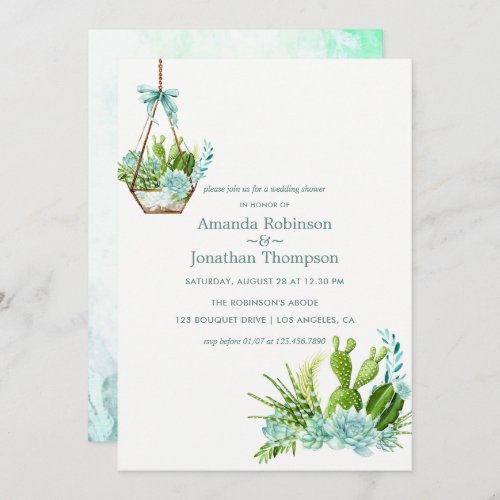 Glass Terrarium Succulents Wedding Shower Invitation