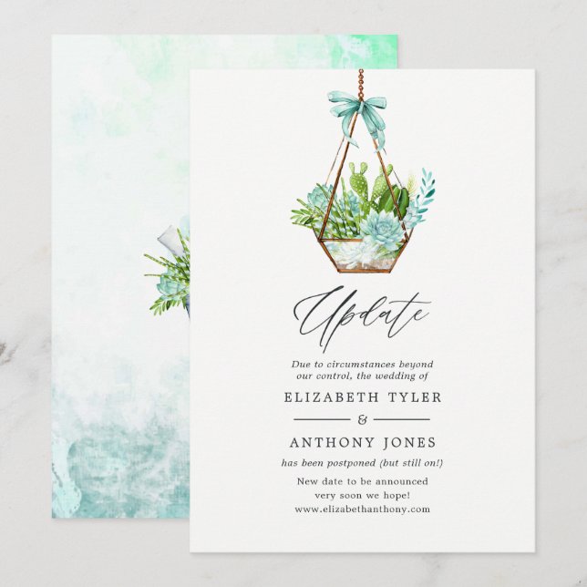 Glass Terrarium Succulents Wedding Update Invitation (Front/Back)