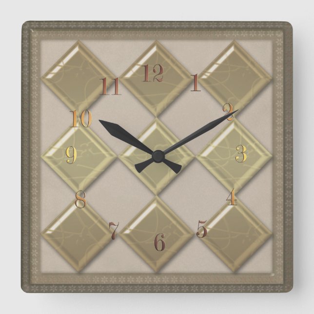 Glass tile 3D beige color Square Wall Clock (Front)