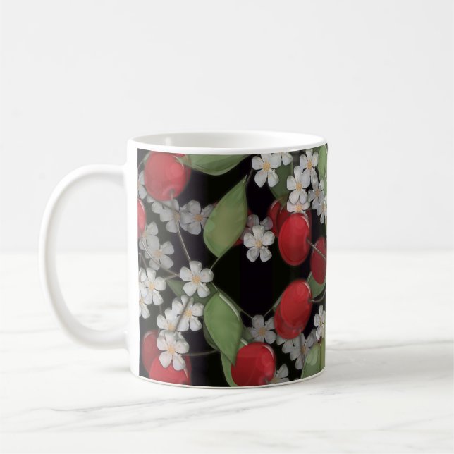 Glass tile 3D liquid cherry and flowers bloom Coffee Mug (Left)